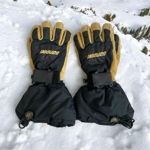 GORDINI Black Beige Leather Palm Nylon Polyurethane Ski Snow Gloves Sz Small G+